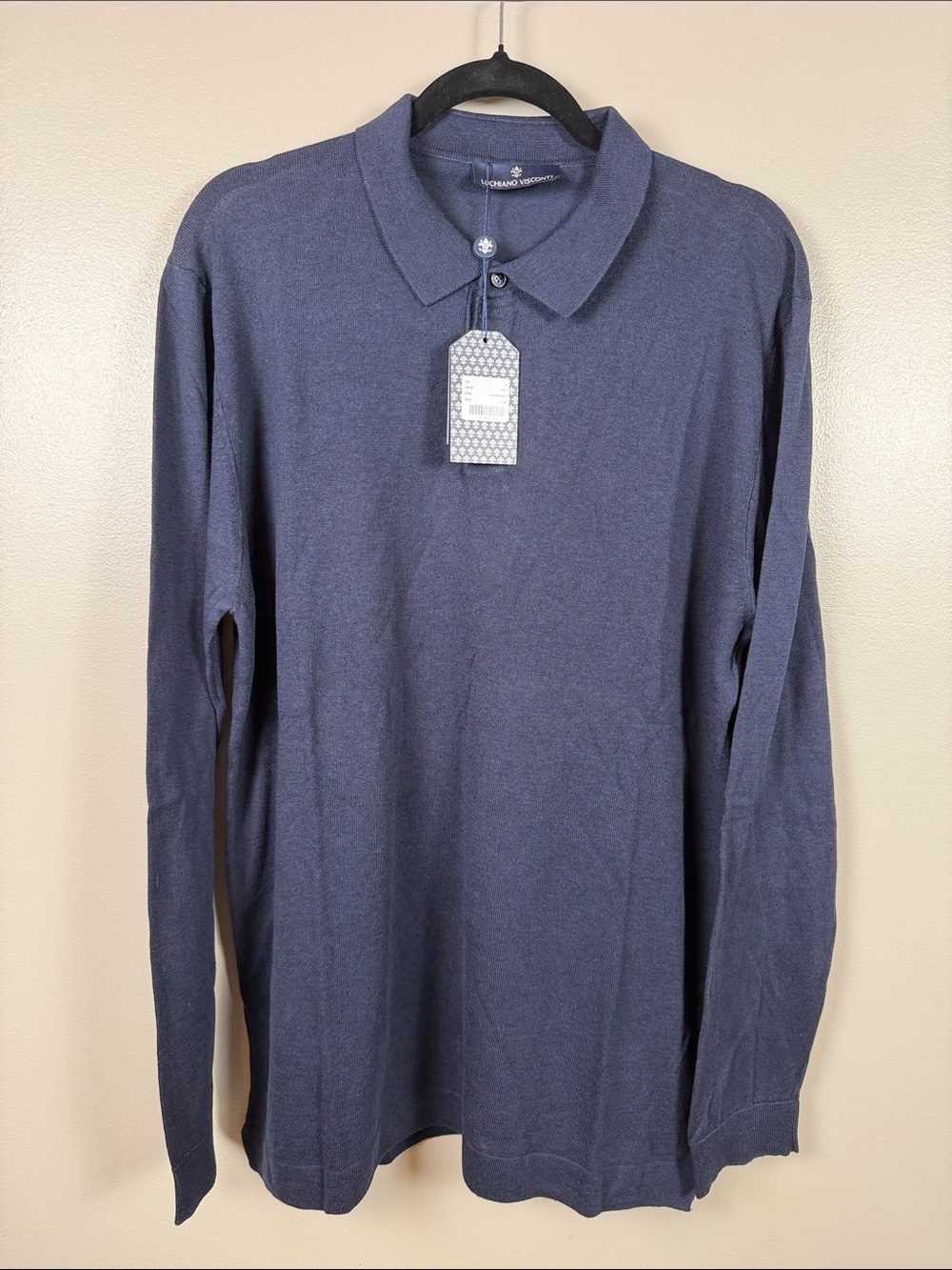 Luchiano Visconti Men's Long-Sleeve Polo in Navy Blue